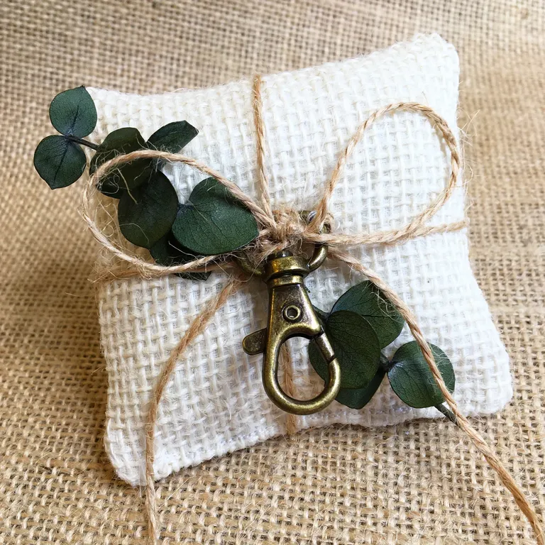 White miniature burlap dog ring bearer pillow 