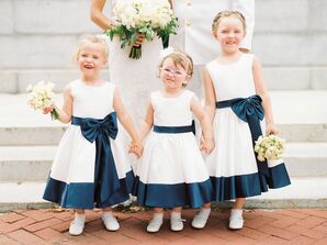 Navy and White Flower Girl Dresses with Oversize Bows