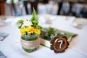 Yellow Mums in Mason-Jar Centerpieces