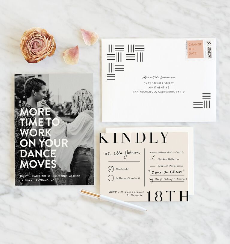Minted change-the-date postage