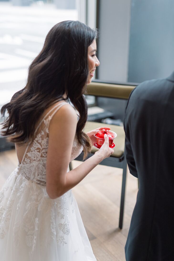 Bride Kneeling During Traditional Chinese Tea Ceremony