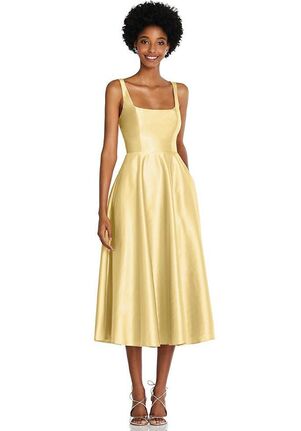 Dessy Group Square Neck Full Skirt Satin Midi Dress with Pockets - TH092 Square Bridesmaid Dress