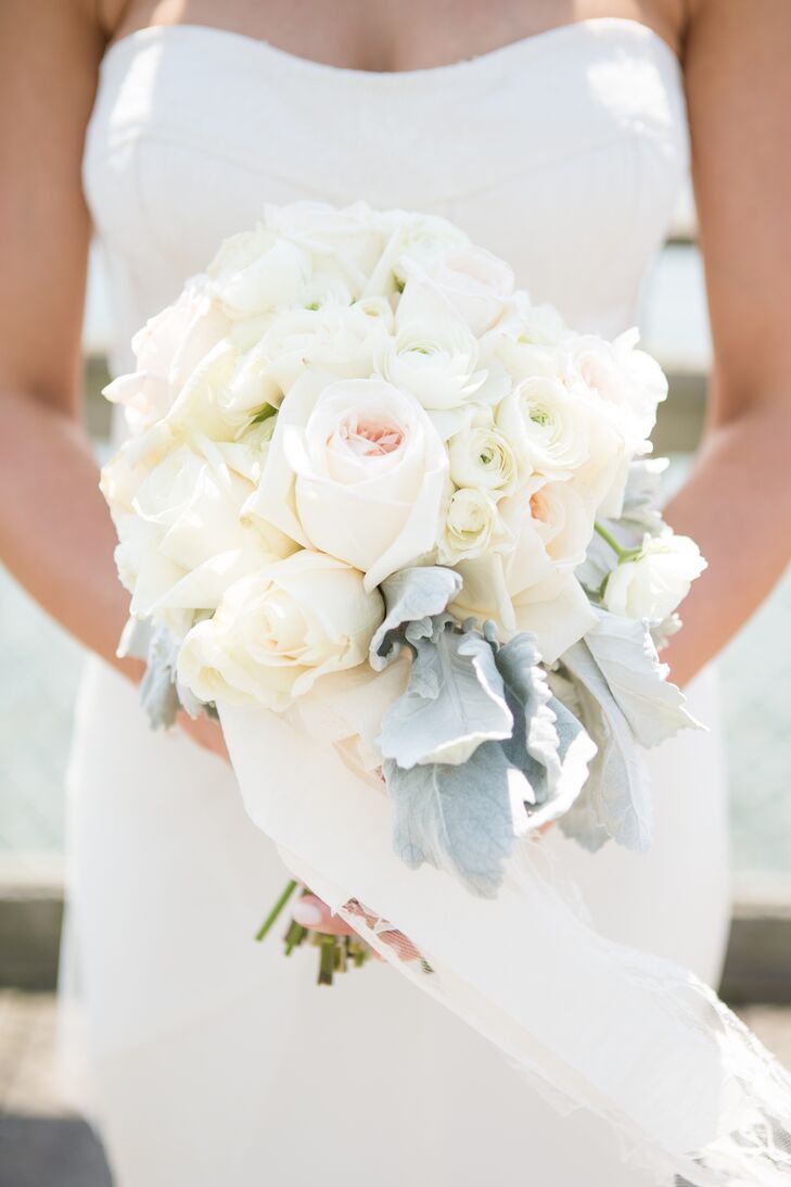 Ivory Rose Bouquet with Ranunculus and Dusty Miller