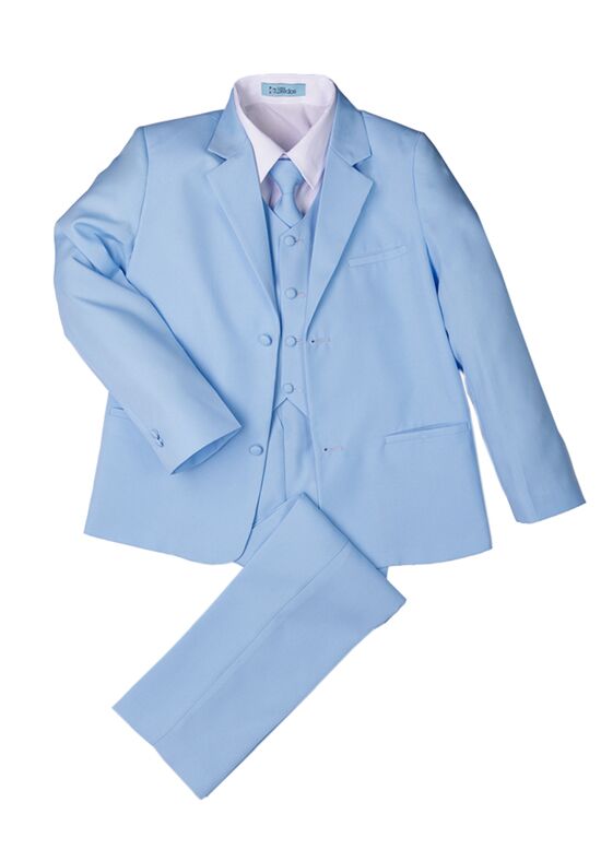 Little Tuxedos "Mason" Kids Sky Blue Suit (5-Piece Set) Flower Girl Dress and Ring Bearer Outfit - 1