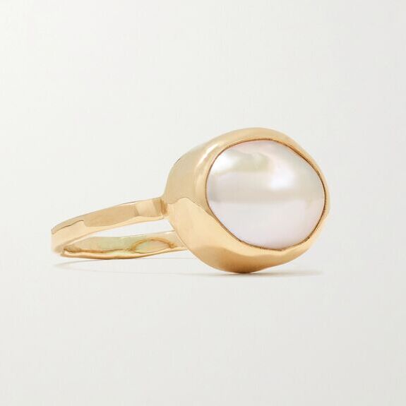 Recycled gold pearl engagement ring from Melissa Joy Manning