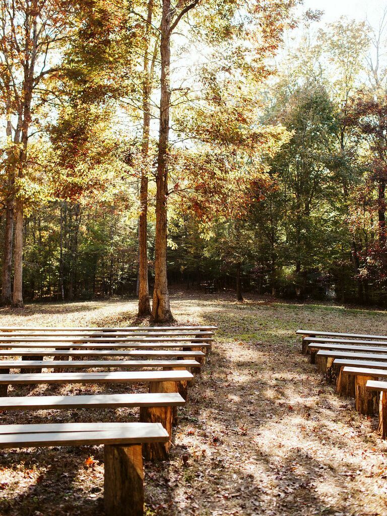 Fall wedding ideas wooden benches