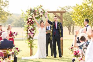 Rustic Wedding Ceremony with Wood Arch and Hawaiian Flower Arrangements