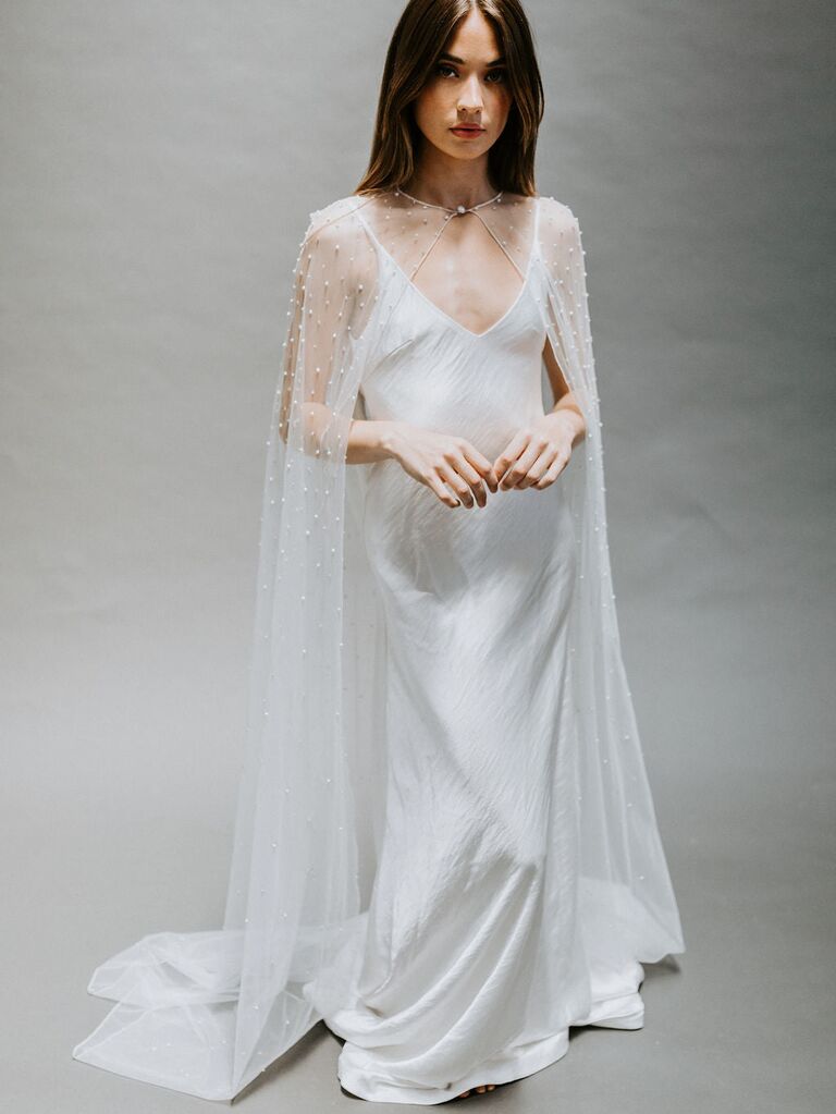 Untamed Petals pearl-embellished wedding cape