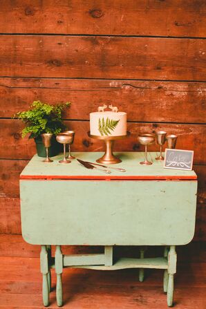 White Wedding Cake With Fern Design