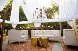 Tufted Gray Lounge Sofas with Gold Cocktail Tables