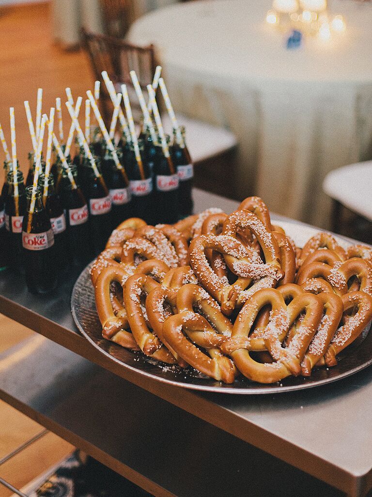 Soft pretzel and Coke reception appetizers
