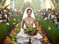 Araminta Lee played by Sonoya Mizuno walks down the aisle in the Crazy Rich Asians wedding scene