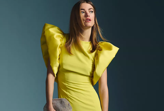 fitted dress with dramatic sleeves