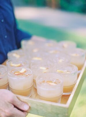 Refreshing Cocktails With Cinnamon and Apple Slices at Tropical Reception