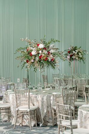 Silver Reception Decor and Green Draping