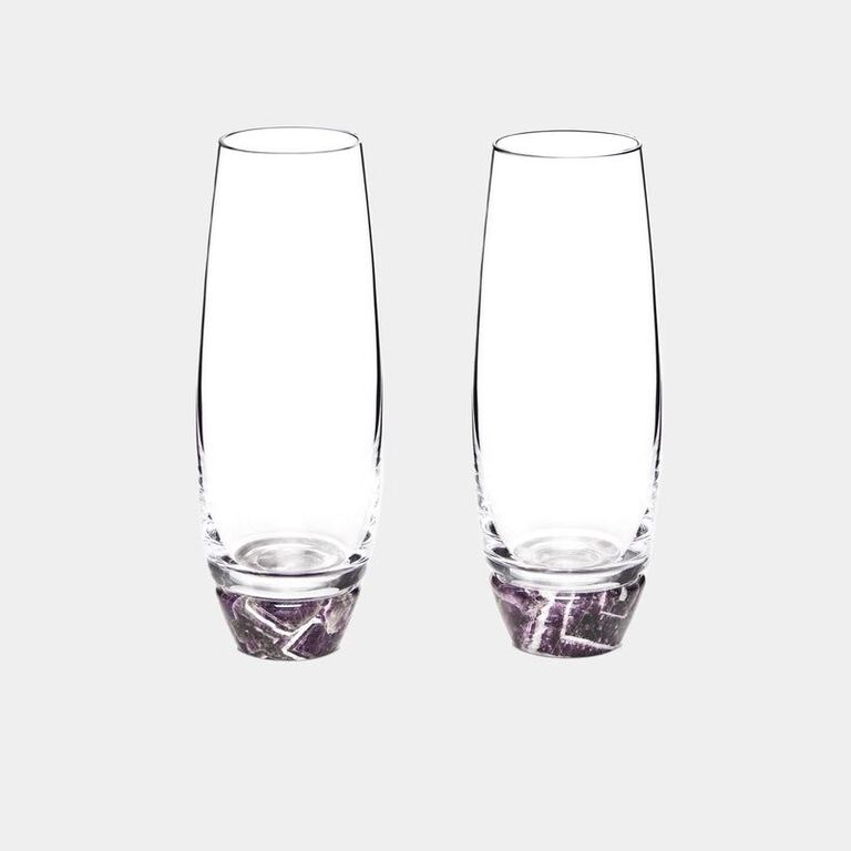 stemless wedding champagne flutes with amethyst stone bases