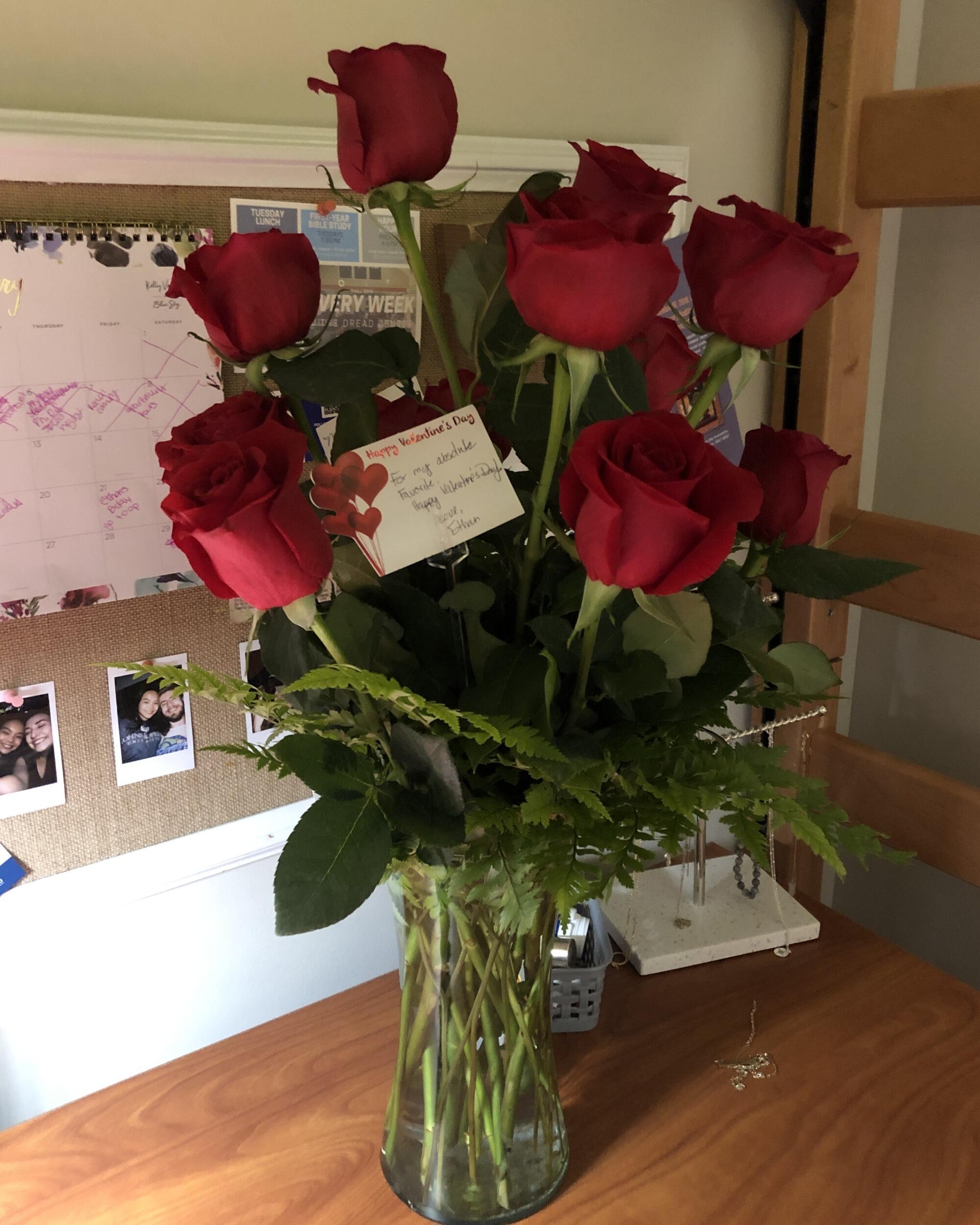 Although we went to different colleges, we continued showing our love in many ways through weekly Skype calls, weekend visits and valentines flowers.
