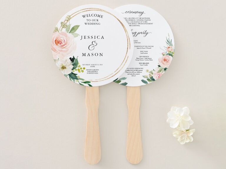 Creative Union Design blush florals round gold wedding fan
