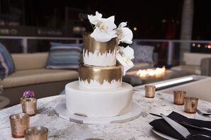 Modern Fondant Cake with Hand-Painted Gold Tiers