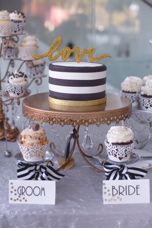 Black-and-White Single-Tier Wedding Cake