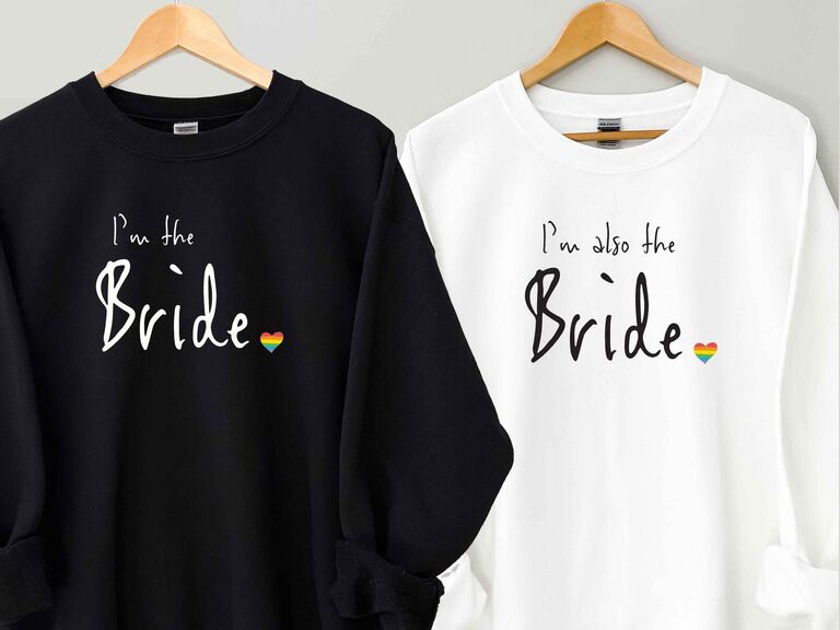 LGBTQ+ bride sweatshirts for inclusive bachelorette party gift