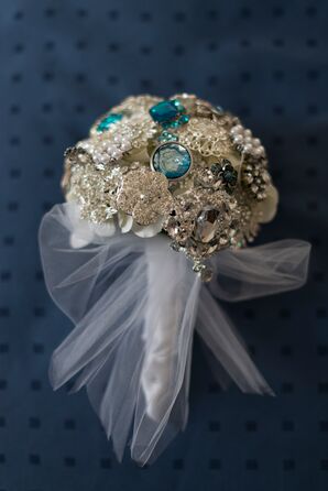 Brooch Bouquet with Silver and Blue Pieces