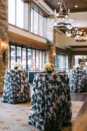 Cocktail Tables With Black-and-White Linens at Stein Eriksen Lodge in Park City, Utah