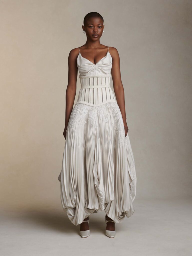 Avant-garde pleated wedding dress by Danielle Frankel. 