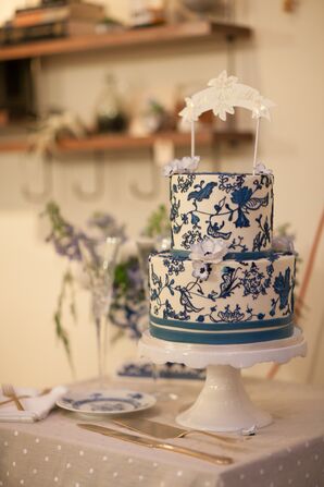 Blue and White Wedding Cake