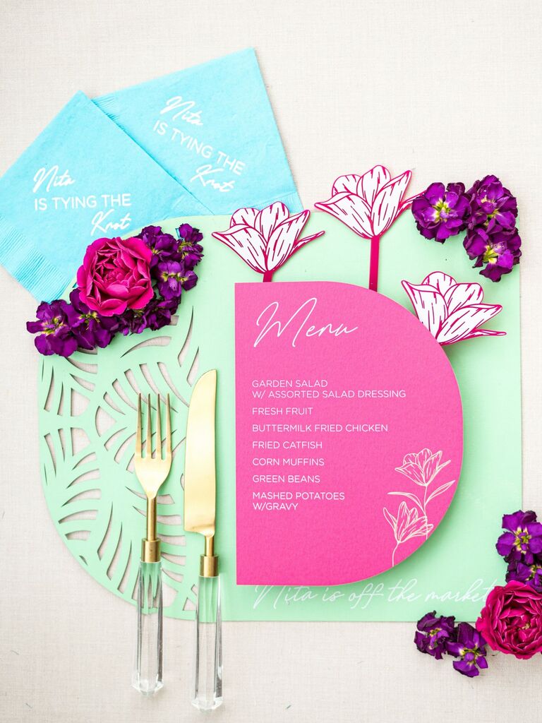 Floral placemats and napkin idea for wedding shower 2023. 