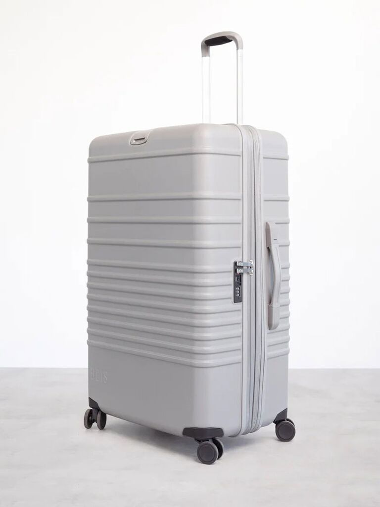 Large check-in roller suitcase from BEIS in gray wedding registry idea
