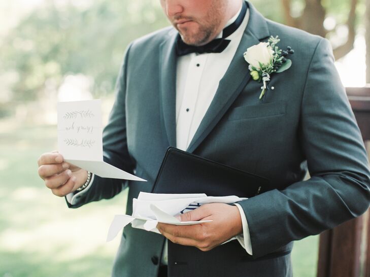 Derik's one request for the wedding was not having a first look, since he wanted to see Michelle for the first time as she was walking down the aisle toward him. "Because of this, I wrote Derik a note that was given to him right before the ceremony, letting him know how happy I was to be going on this journey with him," Michelle says.