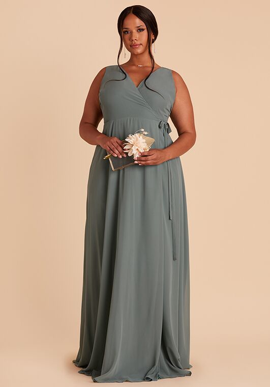 Birdy Grey Minae Dress in Chiffon Sea Glass V-Neck Bridesmaid Dress - 2
