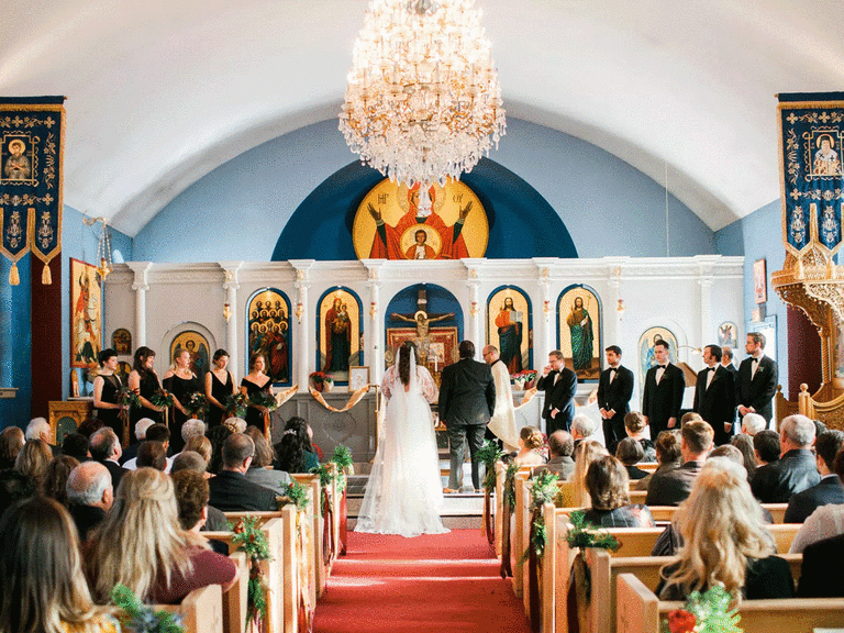 Traditional Greek Orthodox wedding ceremony order in a church.