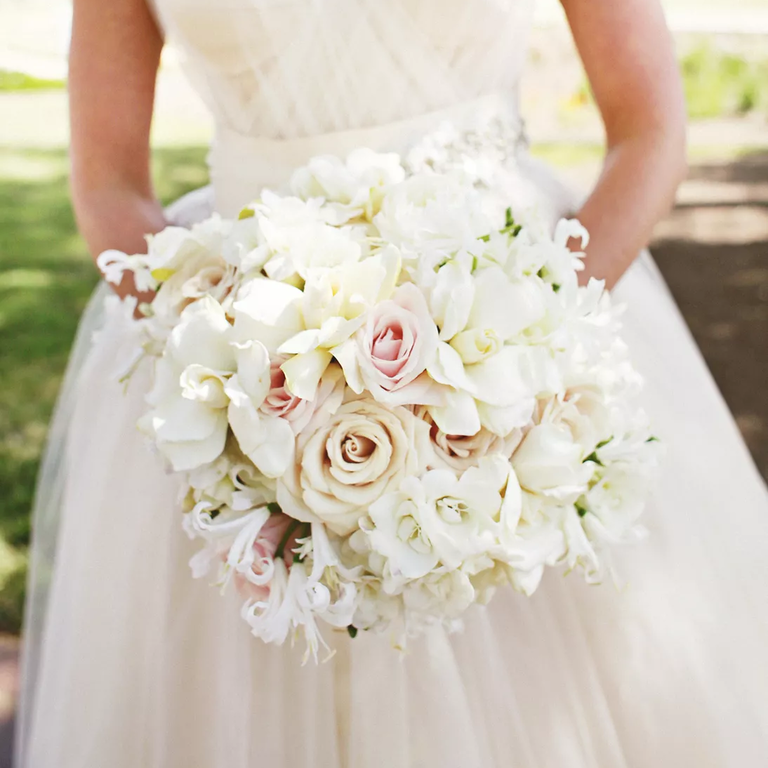 Rose and gardenia white wedding bouquet