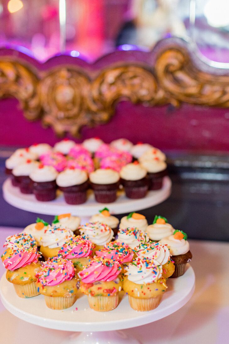 Small Cupcakes With Pink-and-White Frosting and Sprinkles, Carrot Cupcakes
