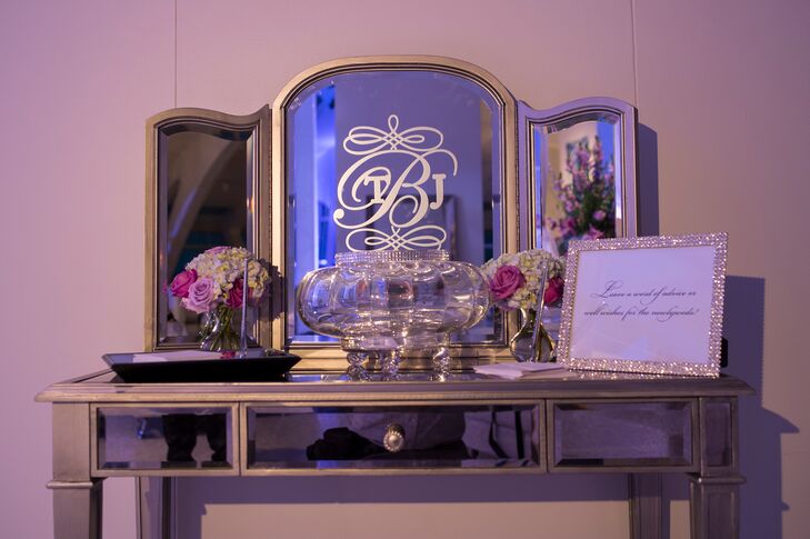 Jenna brought in her own furniture to decorate the Milwaukee Art Museum. For an extra touch, she embellished each mirror with decals, monograms and quotes to make them look like pieces of artwork.