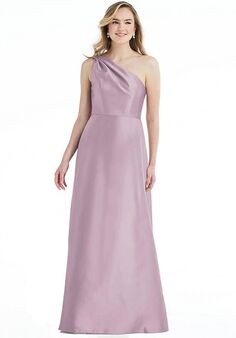 Dessy Group Pleated Draped One-Shoulder Satin Maxi Dress with Pockets - D821 One Shoulder Bridesmaid Dress