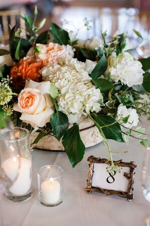 Rustic Hydrangea and Rose Centerpieces