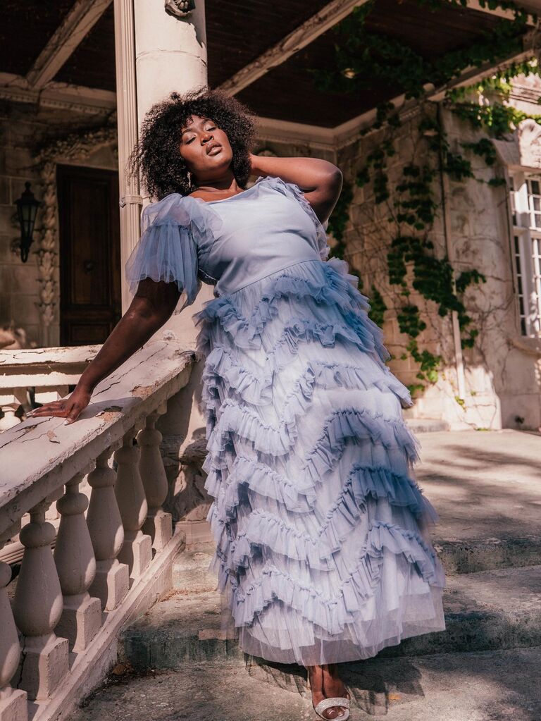 Pale blue maxi tiered frilled dress from Jessakae