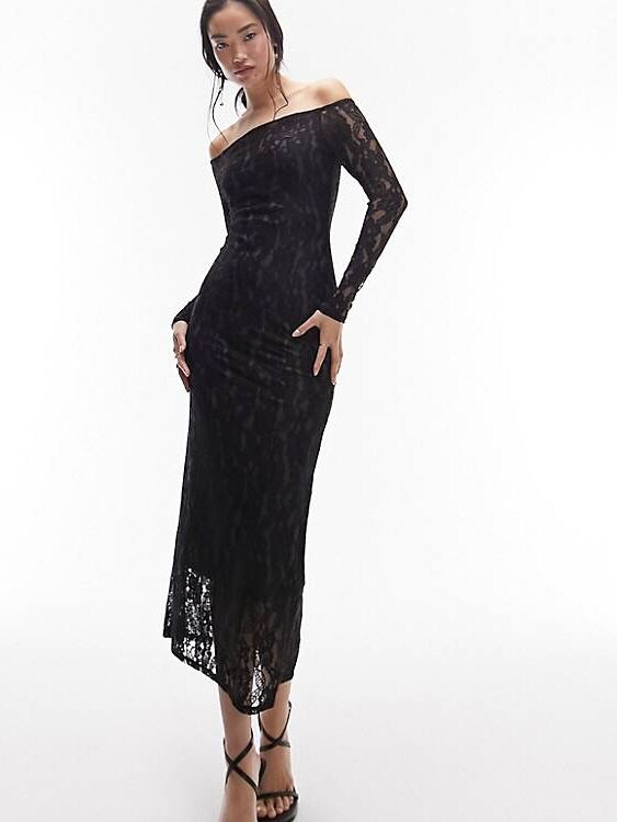 Topshop bardot neckline black gothic bridesmaid dress