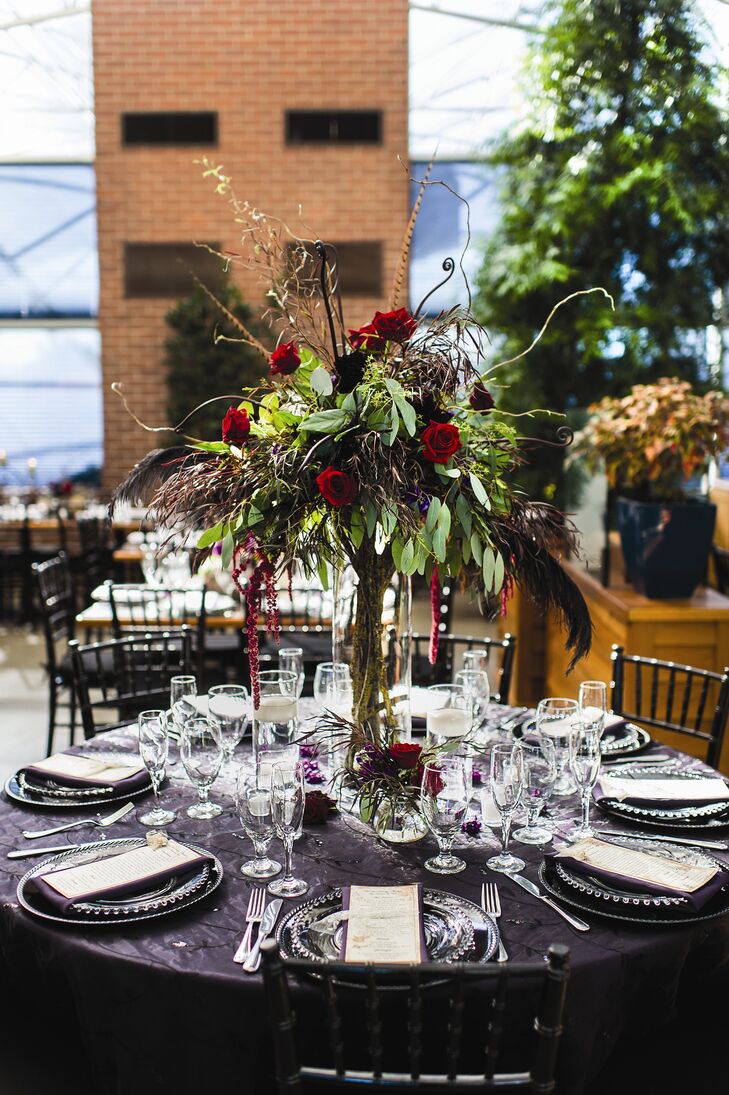 Purple and Red Reception Table Decor