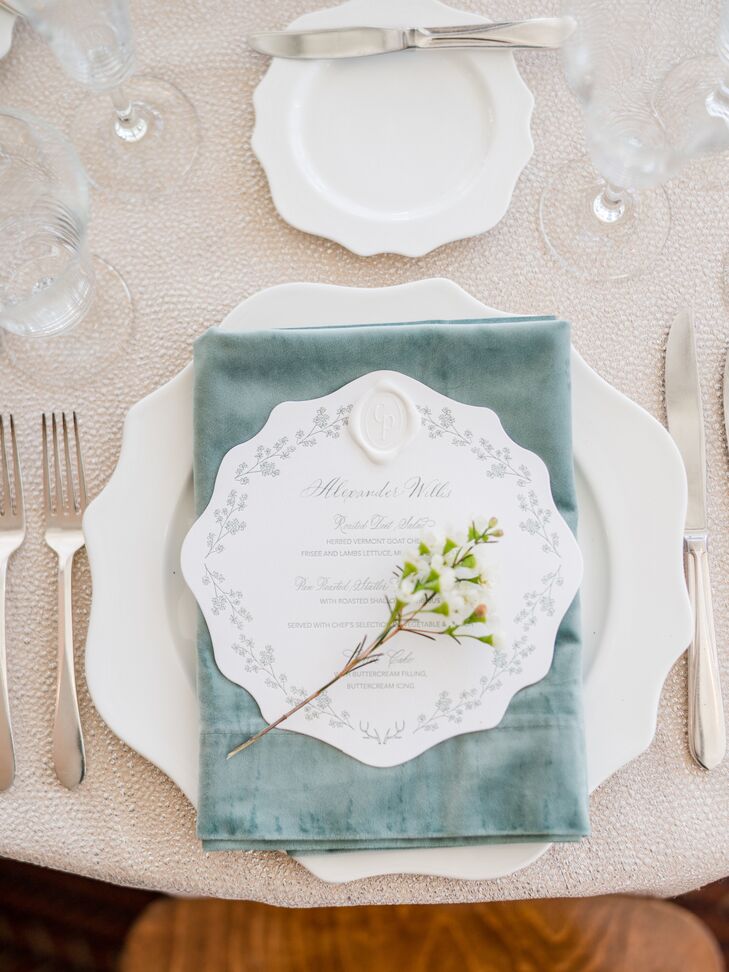 White-and-Green Place Setting for Reception at The Woodstock Inn and Resort in Vermont