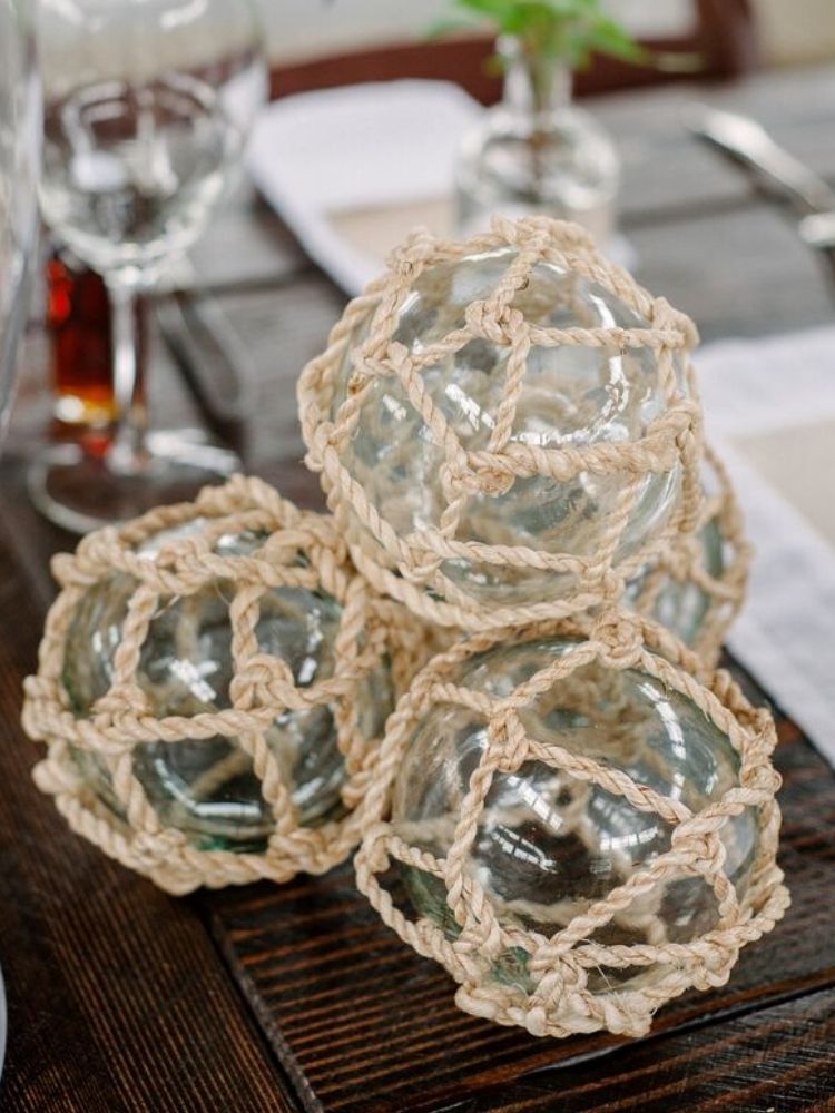 nautical rope-covered glass orbs