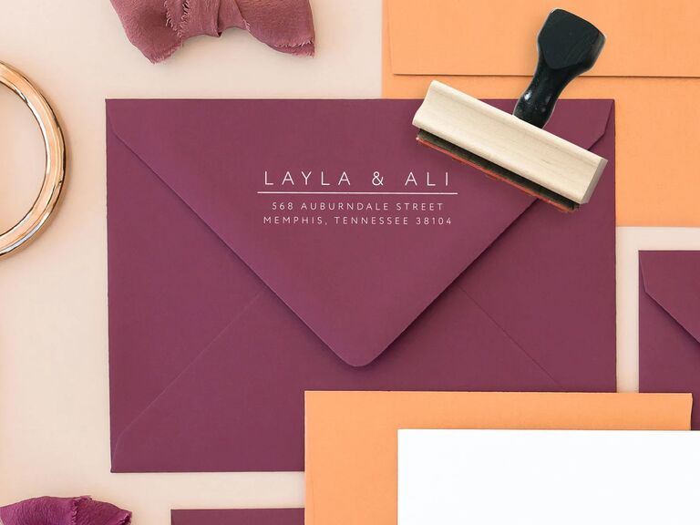 Rubber return address stamp engagement gift from parents