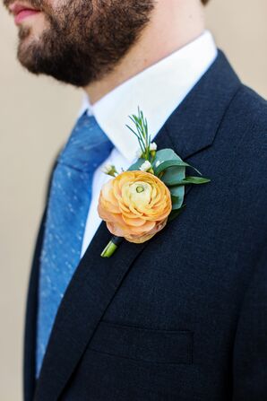 Groom in Classic Dark Gray Suit With Blue Tie