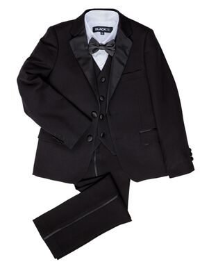 BLACKTIE "Kingston" Black Tuxedo (5-Piece Set) Flower Girl Dress and Ring Bearer Outfit