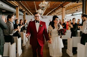 Alternative Couple with Retro Fashion and Burgundy Accents