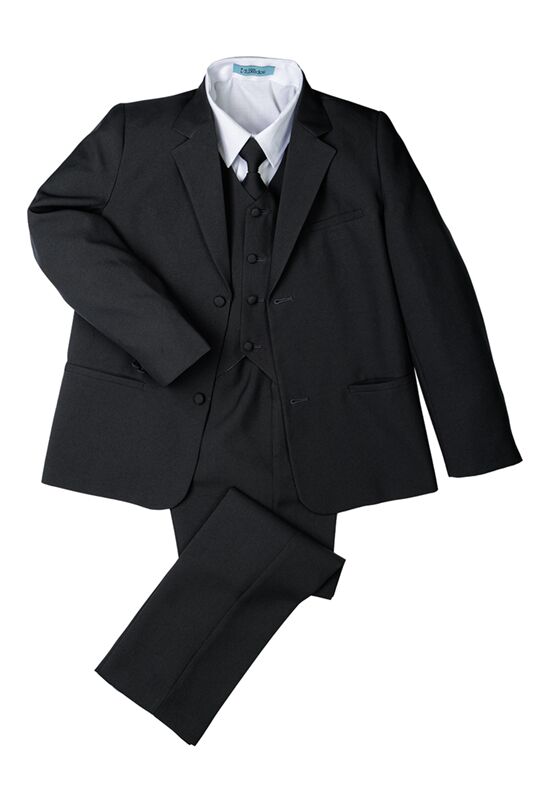 Little Tuxedos "Mason" Kids Dark Charcoal Suit (5-Piece Set) Flower Girl Dress and Ring Bearer Outfit - 1