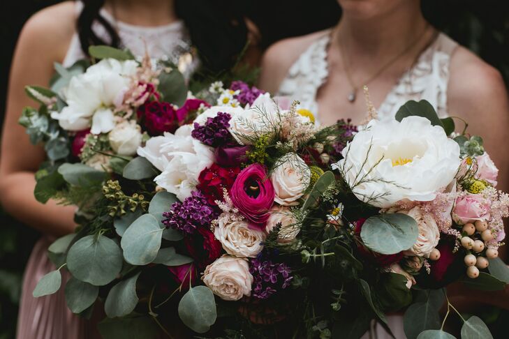 Modern Bouquet with Peonies, Roses and Eucalyptus Leaves